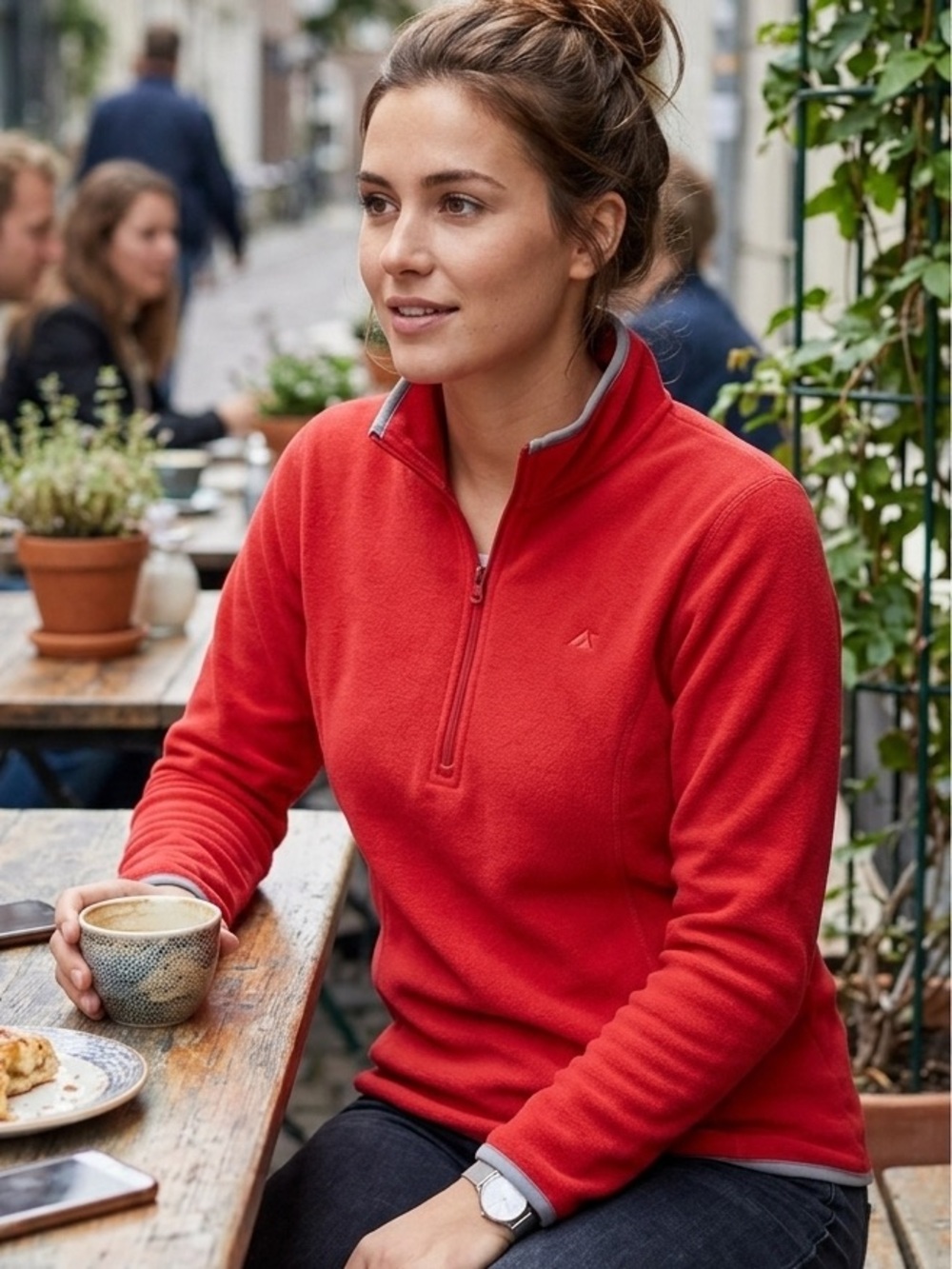 Eastern Mountain Sports Red Fleece 1/4 Zip Mock Neck Long Sleeve Pullover - M